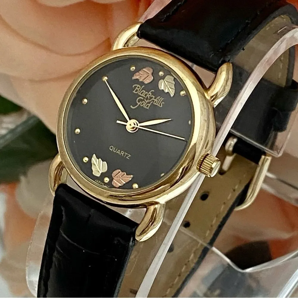 Black Hills Gold Real 12K Gold Leaves on Dial Ladies Watch